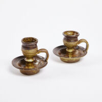 A Pair of Peter Oxborough Pottery Candlesticks