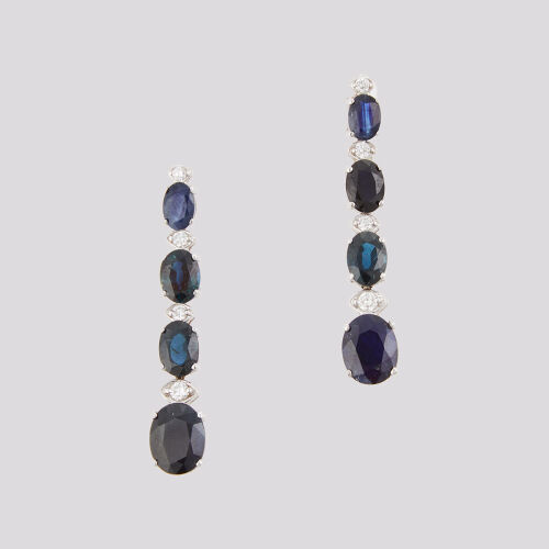 14ct White Gold, Sapphire and Diamond Drop Earrings