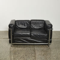 A Le Corbusier LC2 Style Two Seater by Cassina and Charlotte Perriand