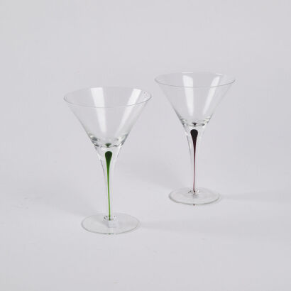 A Pair Of Tear Drop Stemmed Martini Glasses