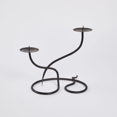 A Wrought Iron Double Candle Holder