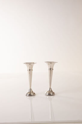 A Pair of Sterling Silver Trumpet Vases