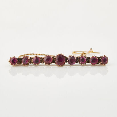 9ct Yellow Gold, Vintage Ruby Bar Brooch