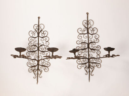 A Pair of French Wrought Iron Wall Sconces