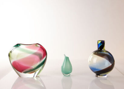 Three Colourful Glass Vases