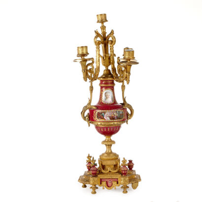 A Pair of S&egrave;vres Style Porcelain Candelabras