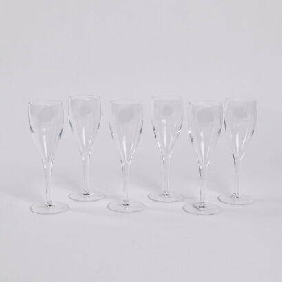 A Set Of Six Crystal Champagne Lanson Glasses
