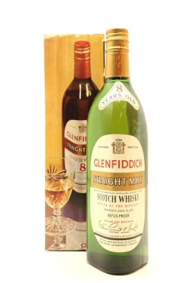 (1) Glenfiddich Straight Malt 8 Years Old Scotch Whisky, 86 US Proof, 26 2/3 FL OZ, Circa 1960s