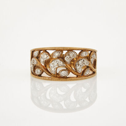 9ct Yellow Gold, .20ct Diamond Filigree Design Ring