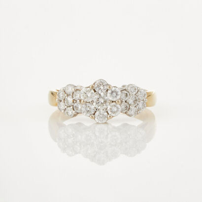 18ct White and Yellow Gold, Triple Cluster 1.00ct Diamond Ring