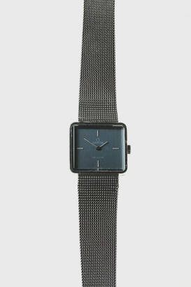 A Lady's stainless steel De Ville wristwatch, Omega, circa 1960's. Manual. 24mm. Ref: 511.444. . 711 .1808. Movement number 3604256. Rectangular case with blue dial and applied silver baton numerals at quarters. Original mesh bracelet.&nbsp;&nbsp;