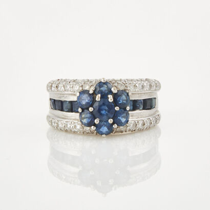 18ct White Gold, Modern 2.94ct Sapphire and .81ct Diamond Dress Ring