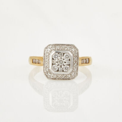 18ct Yellow and White Gold, Square Cluster .50ct Diamond Ring