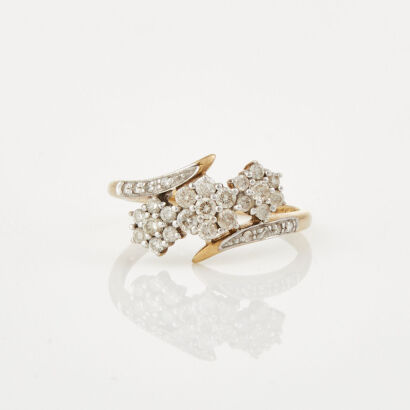 9ct Yellow Gold, Triple Cluster .50ct Diamond Ring