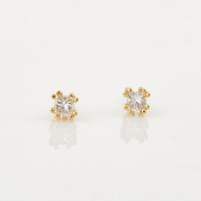 18ct Yellow Gold, .46ct Princess Cut Diamond Stud Earrings