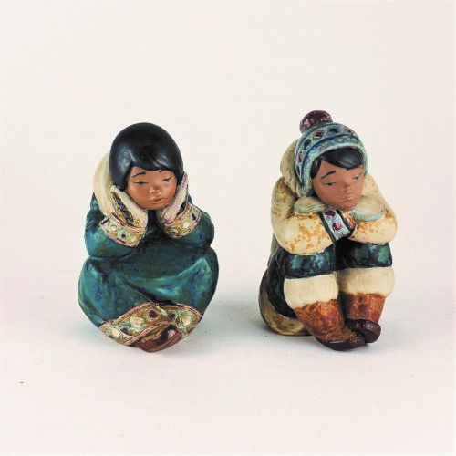 A Pair of Lladro Inuit Children Figurines