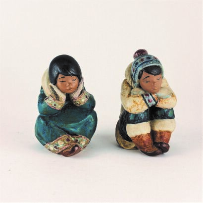 A Pair of Lladro Inuit Children Figurines