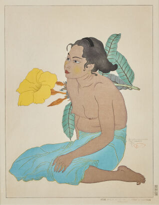 PAUL JACOULET Jeune Fille De Saipan Et Fleurs D'Hibiscus. Marianes