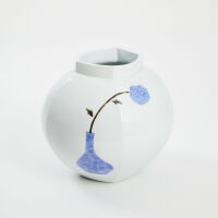 A Large Vase with Single Blue Flower Design by Byung Sik Moon