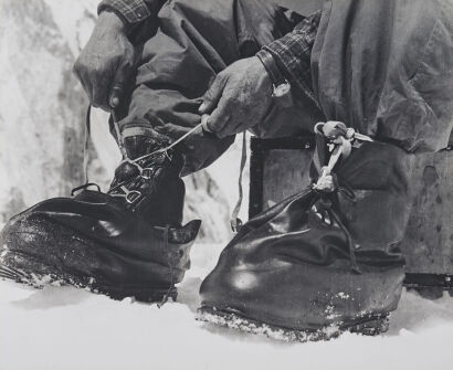 ALFRED GREGORY Bourdillon putting on high altitude boots