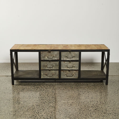 An Industrial Cabinet With Wood Top