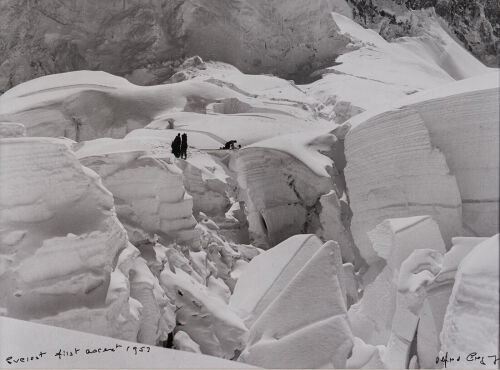 ALFRED GREGORY Noyce crossing big crevasse at entrance to Western Cwm