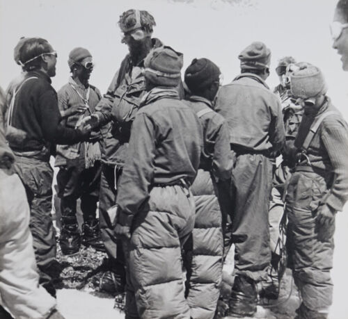 ALFRED GREGORY Hillary back from the Summit being welcomed by Sherpas at Advance Base Camp