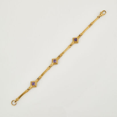 18ct Yellow Gold, Vintage, Purple Stone Bracelet