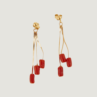 18ct Yellow Gold, Vintage Coral Drop Earrings