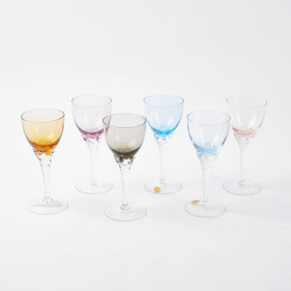 A Collection Of Six Bohemian Harlequin Wine Glasses