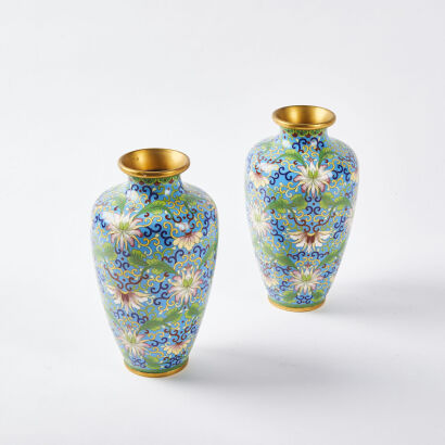 A Pair of Cloisonne Baluster Vases