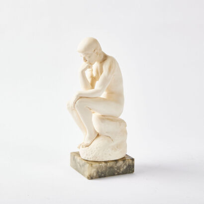 An Alabaster Contemplative Man On A Marble Base