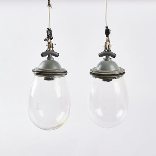A Pair Of Vintage Glass Pendant Lights