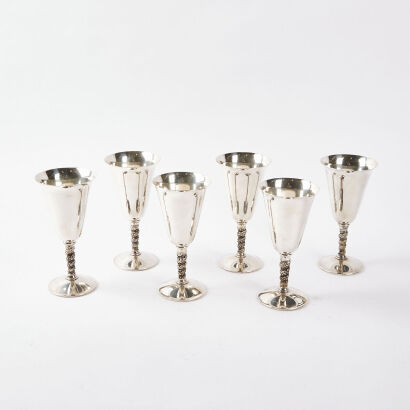 A Collection Of Six Valero Spain Silver Plated Goblets