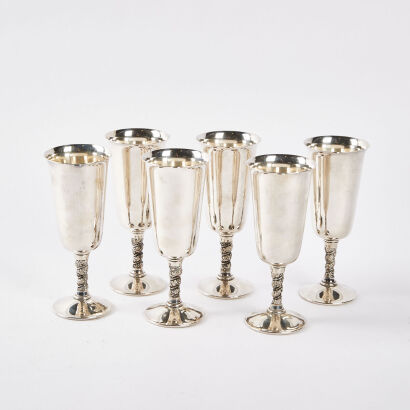 A Collection Of Six Falstaff Spain Silver Goblets