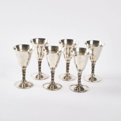 A Collection Of Six Valero Spain Silver Plated Goblets