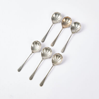 A Set Of Six Shell Tea Spoons Silver Plate