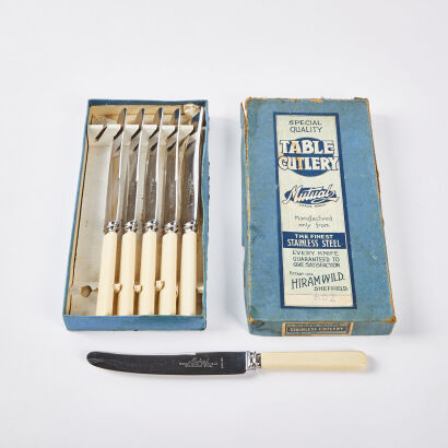 A Set Of Six Vintage Bone Handled Dinner Knives