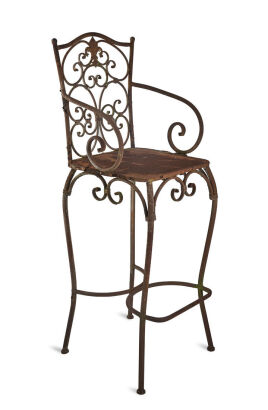 French Wrought Iron Garden Furniture, Two high Stools and Table