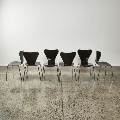 A Suite Of Six Fritz Hansen Style Series 7 Chairs In Black