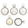 Five Various Keywind Silver Open Face Pocket Watches