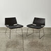 A Pair Of Black Modernist Chairs Moulded Ply With Leather Squabs - 2