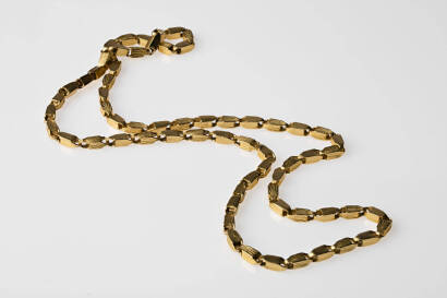 A gold box chain necklace. 24ct yellow gold. Weight 56.3 grams. Length 60cm.