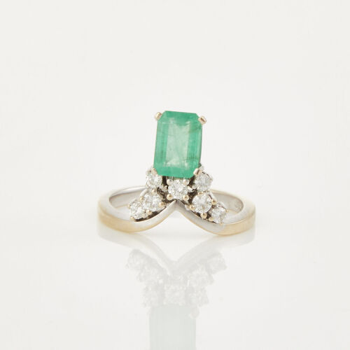 14ct White Gold, 1.47ct Emerald and .32ct Diamond Ring