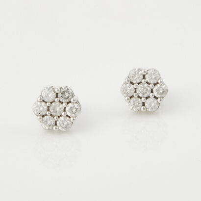 14ct White Gold, .84cts Diamond Cluster Stud Earrings