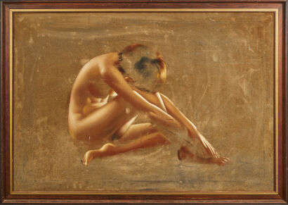 A Velvet Painting of a Nude Woman