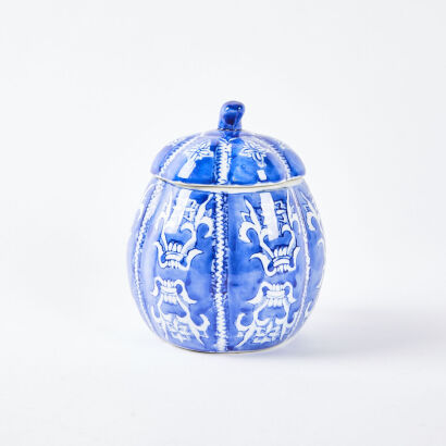 A Chinese Blue And White Pumpkin Lidded Jar