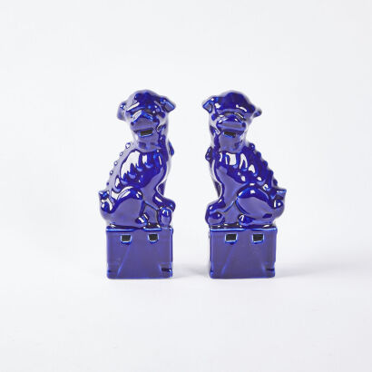 A Pair Of Chinese Blue Glazed Lion Figures