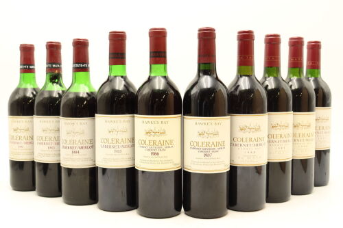 (1) 1982-1991 Te Mata Estate Coleraine Vertical, Hawke's Bay, 10 Bottles Sold as One Lot