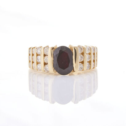 14ct Yellow Gold, 1.20ct Garnet and .75ct Diamond Ring